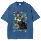 Unisex Kusama-Style Tabby Cat Printed Washed Tee