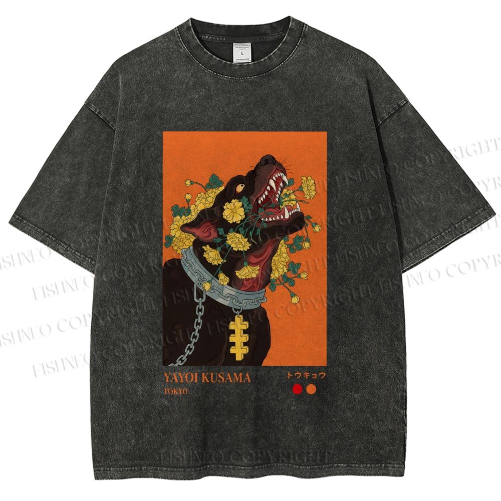 Unisex Kusama Floral Hound Printed Washed Tee