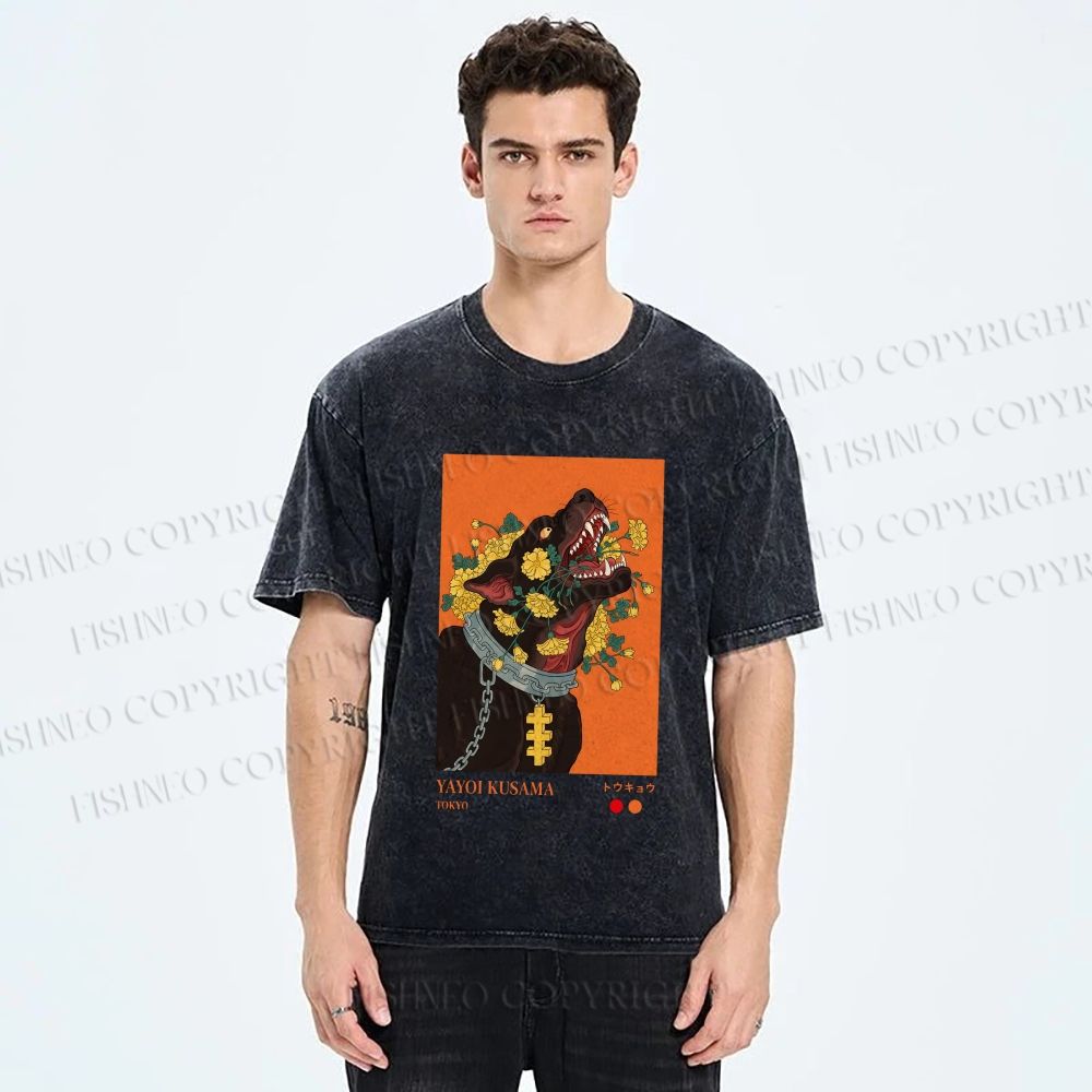 Unisex Kusama Floral Hound Printed Washed Tee