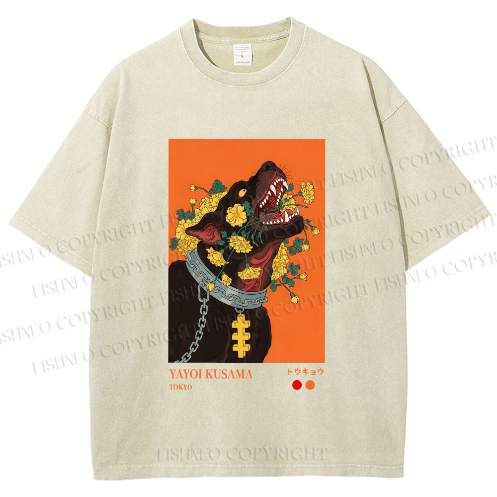Unisex Kusama Floral Hound Printed Washed Tee
