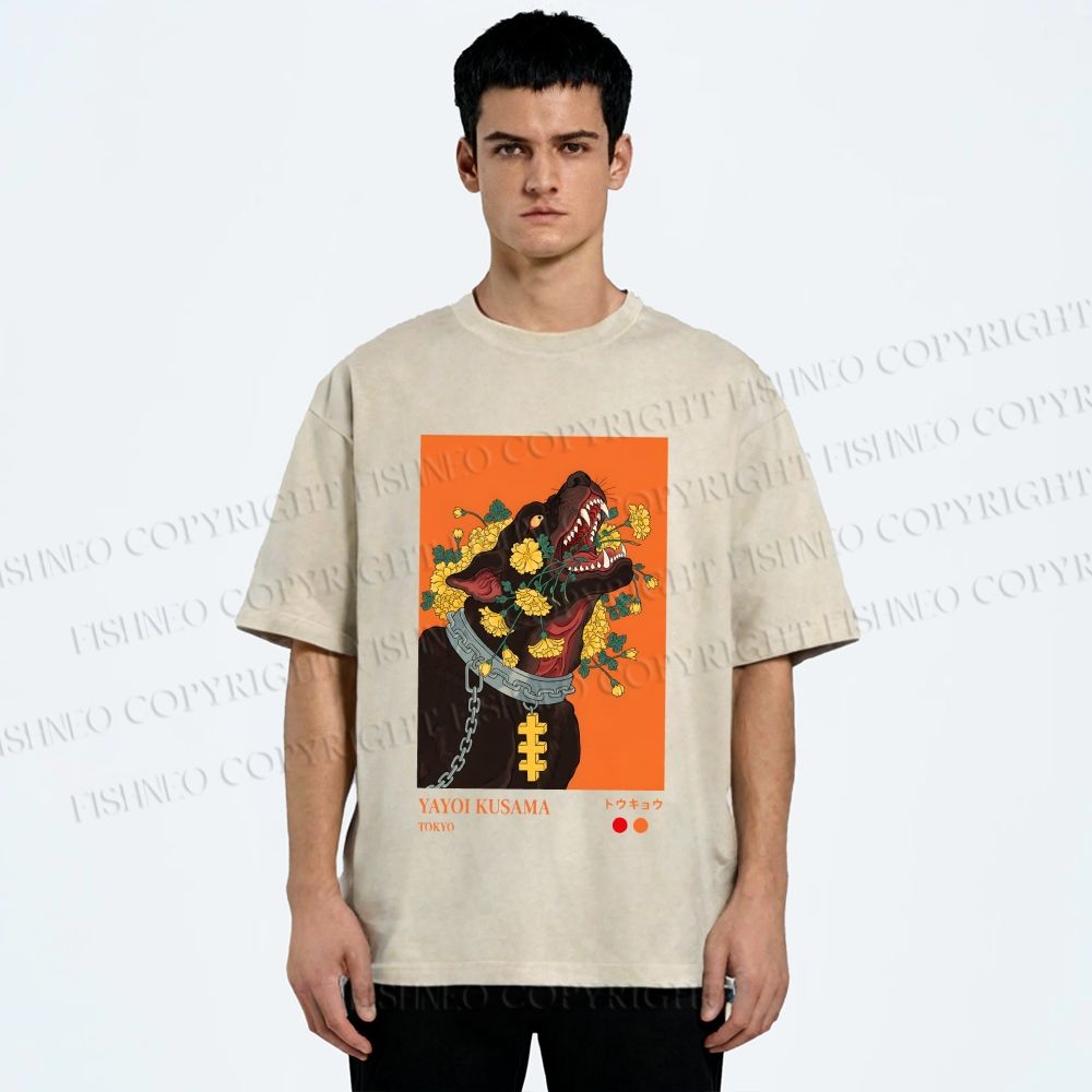 Unisex Kusama Floral Hound Printed Washed Tee