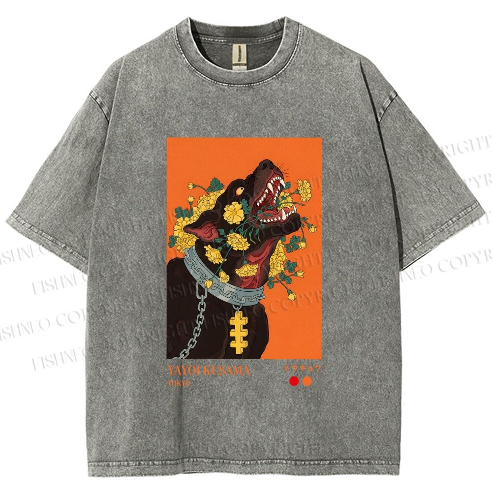 Unisex Kusama Floral Hound Printed Washed Tee
