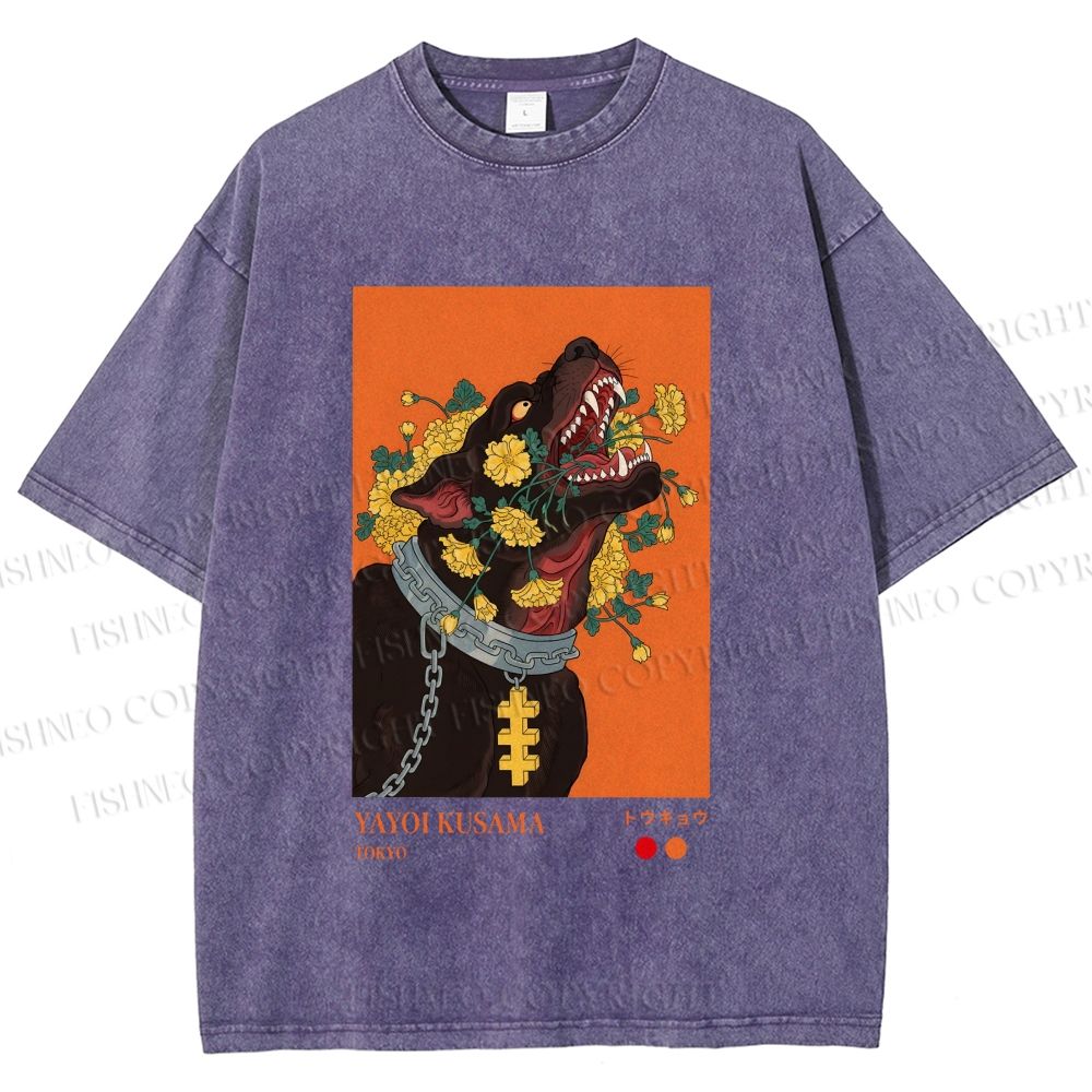 Unisex Kusama Floral Hound Printed Washed Tee