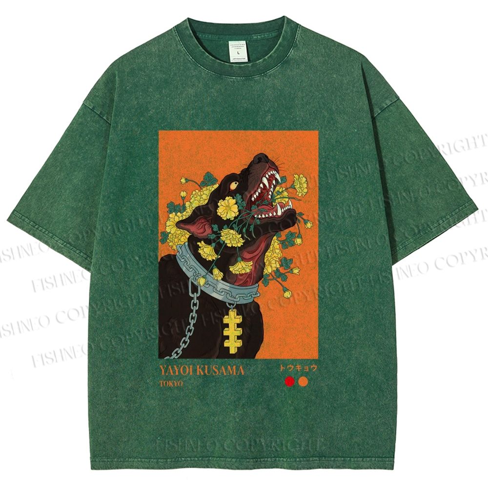 Unisex Kusama Floral Hound Printed Washed Tee