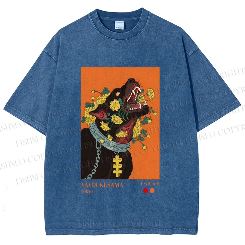 Unisex Kusama Floral Hound Printed Washed Tee