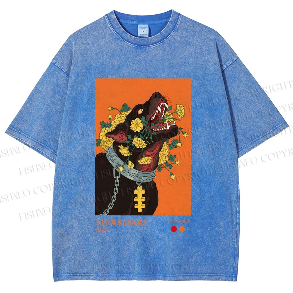Unisex Kusama Floral Hound Printed Washed Tee