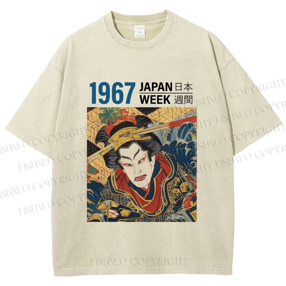 Unisex 1967 Japan Ukiyo-e Beauty Printed Washed Tee