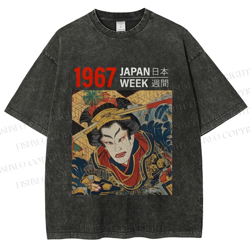 Unisex 1967 Japan Ukiyo-e Beauty Printed Washed Tee