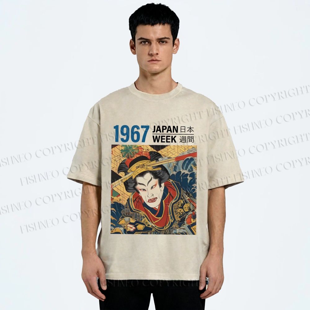 Unisex 1967 Japan Ukiyo-e Beauty Printed Washed Tee