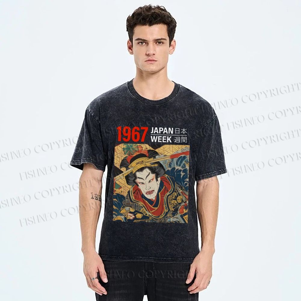 Unisex 1967 Japan Ukiyo-e Beauty Printed Washed Tee
