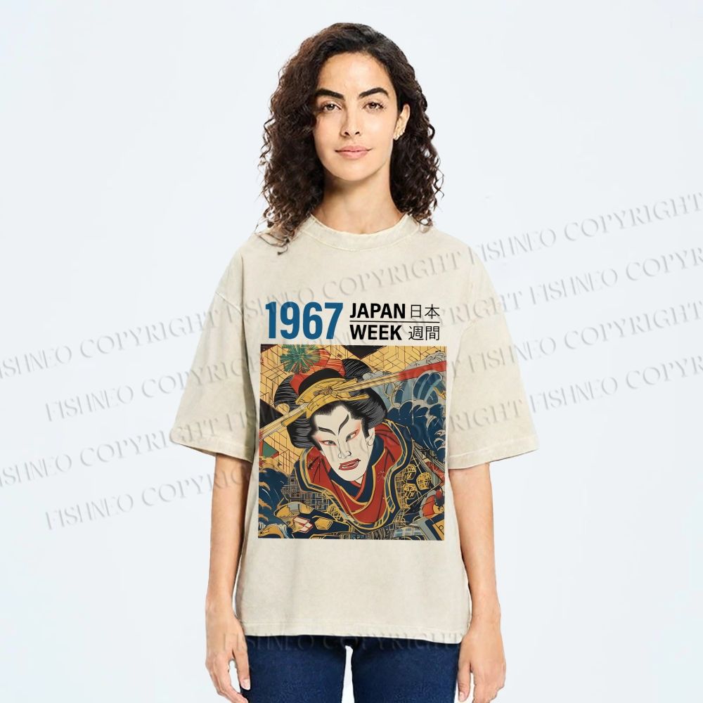 Unisex 1967 Japan Ukiyo-e Beauty Printed Washed Tee