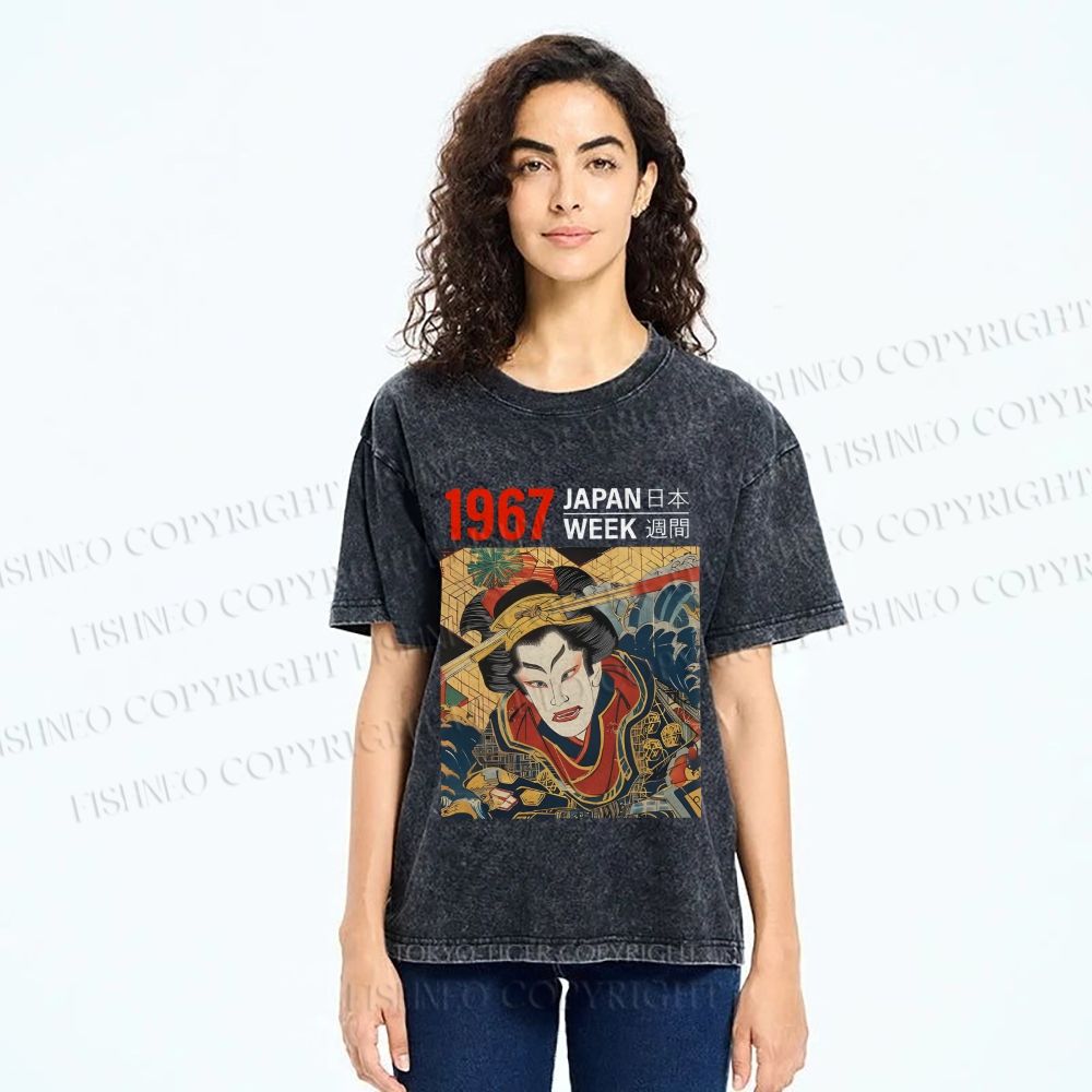 Unisex 1967 Japan Ukiyo-e Beauty Printed Washed Tee