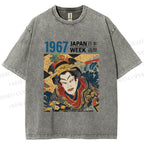 Unisex 1967 Japan Ukiyo-e Beauty Printed Washed Tee