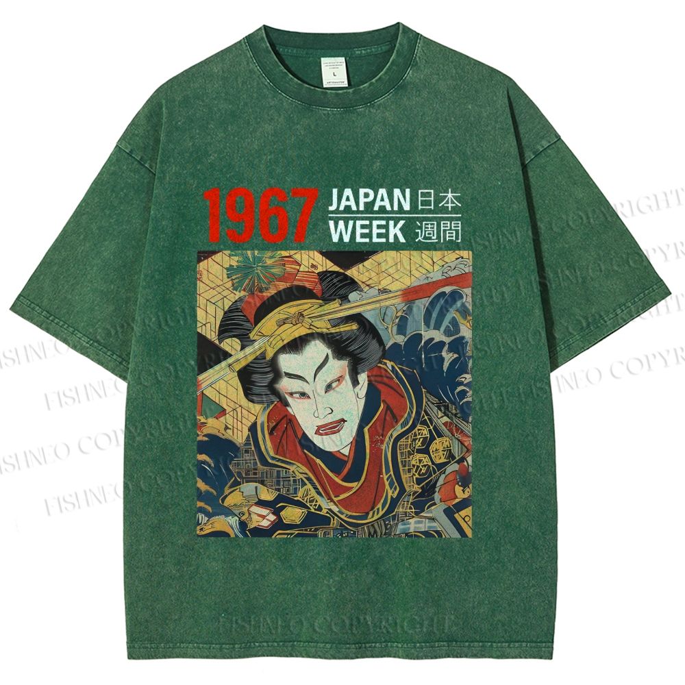 Unisex 1967 Japan Ukiyo-e Beauty Printed Washed Tee