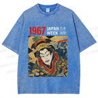 Unisex 1967 Japan Ukiyo-e Beauty Printed Washed Tee