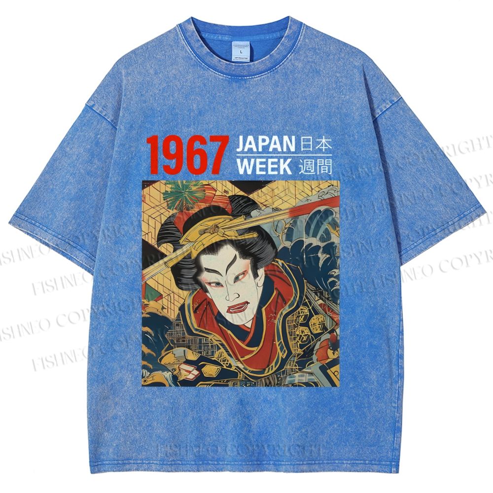 Unisex 1967 Japan Ukiyo-e Beauty Printed Washed Tee