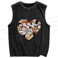Unisex Cats in Heart Printed Washed Tank Top
