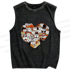 Unisex Cats in Heart Printed Washed Tank Top