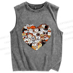 Unisex Cats in Heart Printed Washed Tank Top