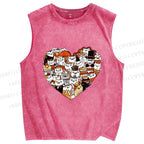 Unisex Cats in Heart Printed Washed Tank Top