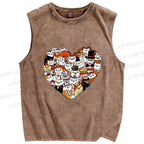 Unisex Cats in Heart Printed Washed Tank Top