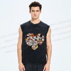 Unisex Cats in Heart Printed Washed Tank Top