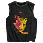 Unisex Stay Hungry Panther Printed Washed Tank Top