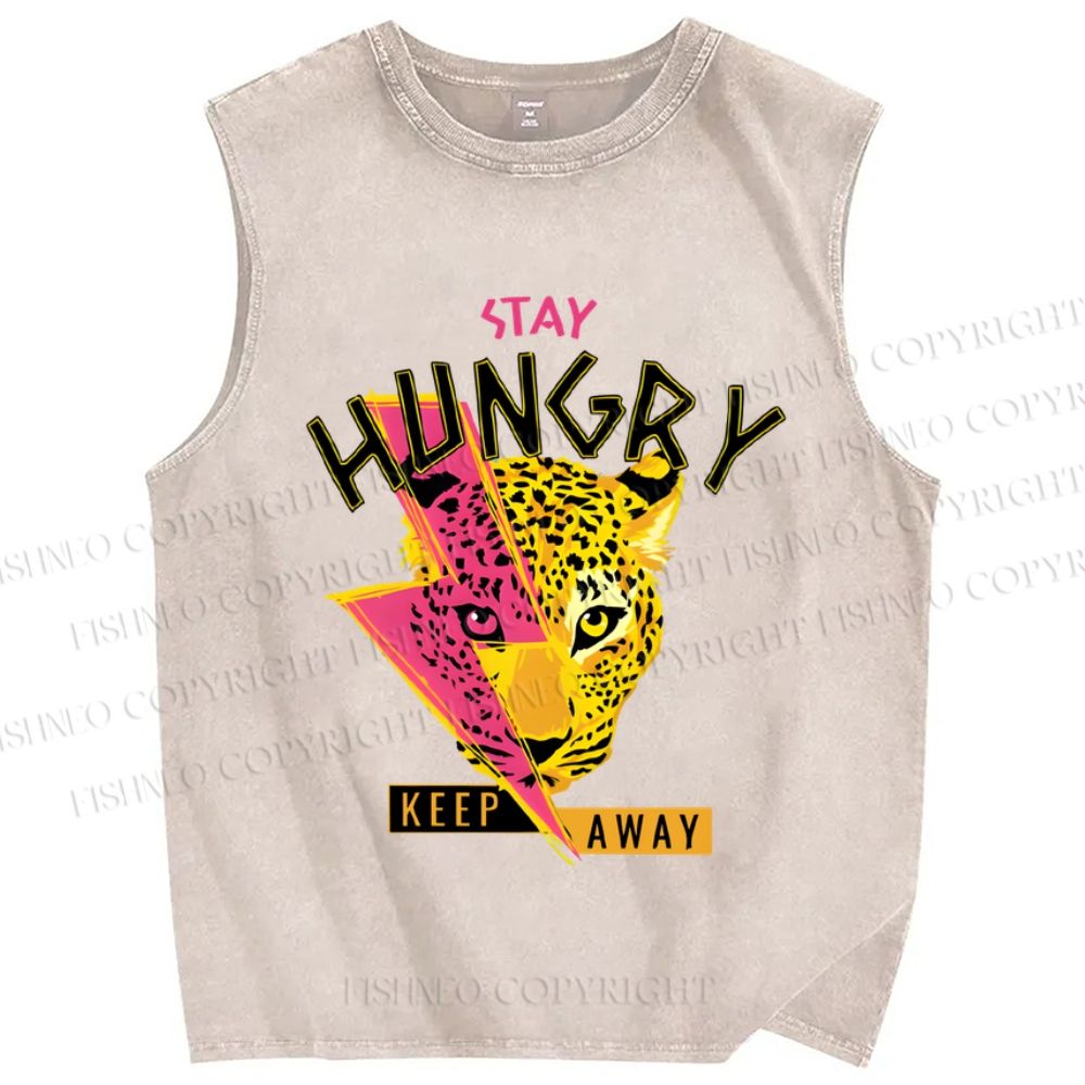 Unisex Stay Hungry Panther Printed Washed Tank Top