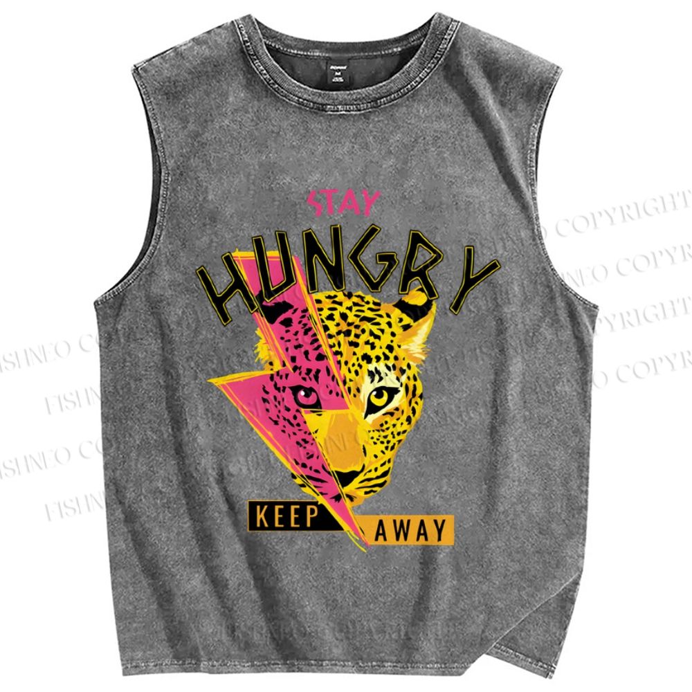 Unisex Stay Hungry Panther Printed Washed Tank Top