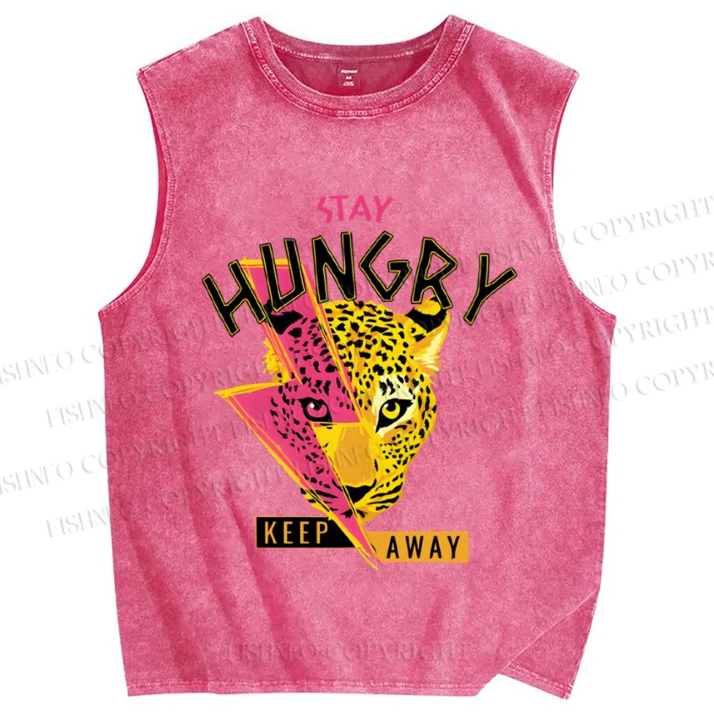 Unisex Stay Hungry Panther Printed Washed Tank Top