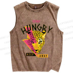 Unisex Stay Hungry Panther Printed Washed Tank Top