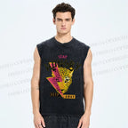 Unisex Stay Hungry Panther Printed Washed Tank Top