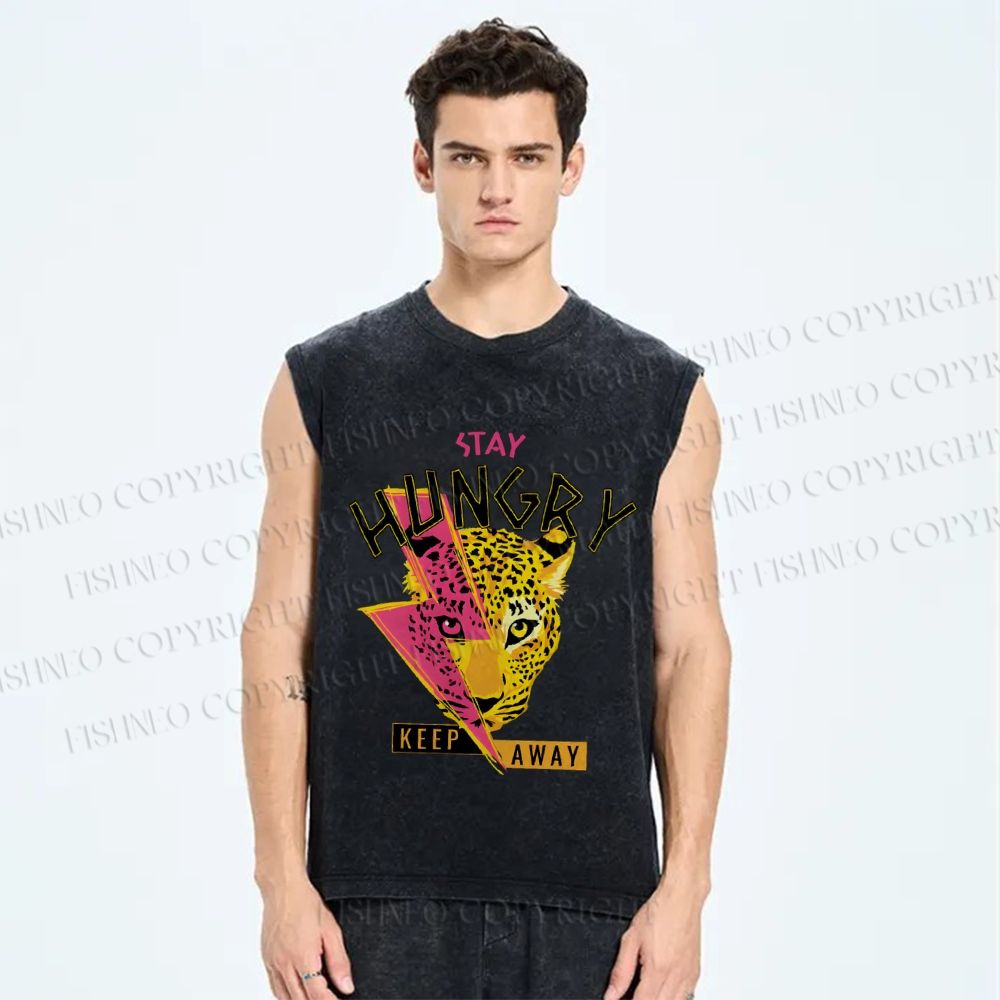 Unisex Stay Hungry Panther Printed Washed Tank Top