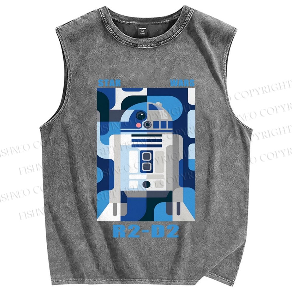 Unisex Star Wars R2-D2 Printed Washed Tank Top