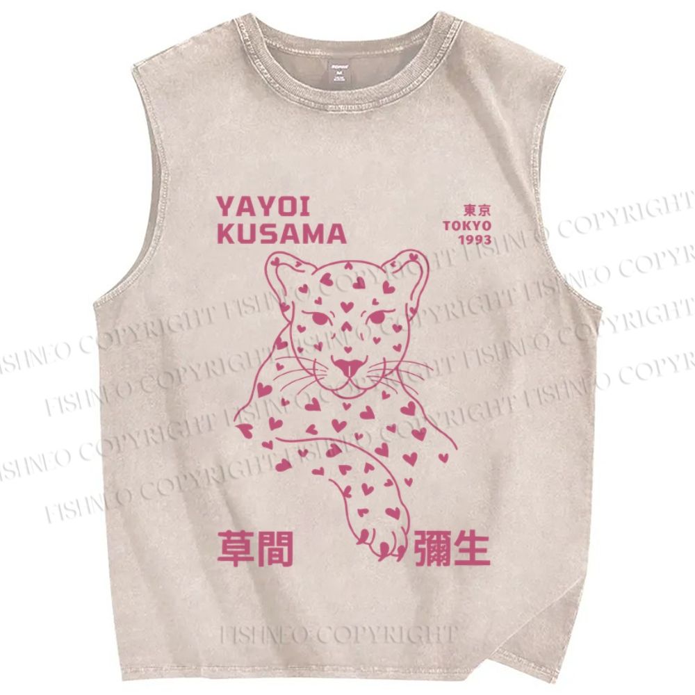 Unisex Yayoi Kusama Panther Hearts Printed Washed Tank Top