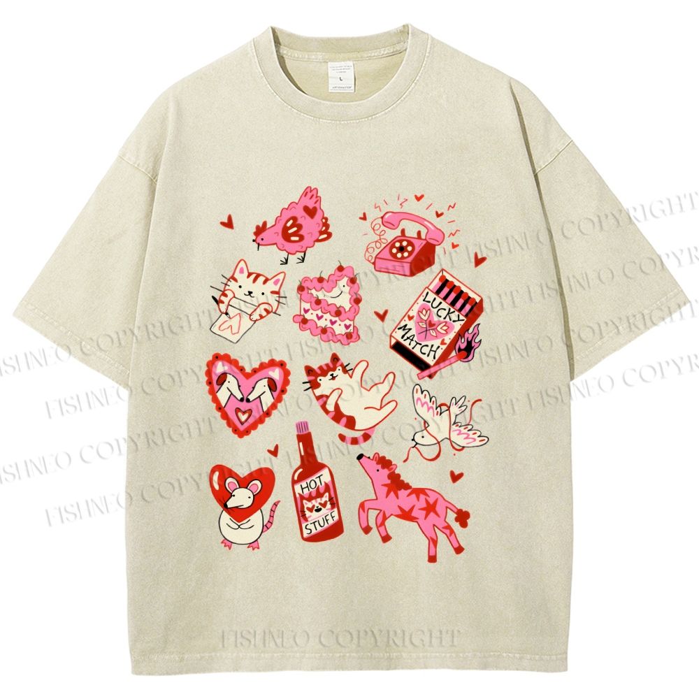 Unisex Valentine's Day Printed Washed Tee