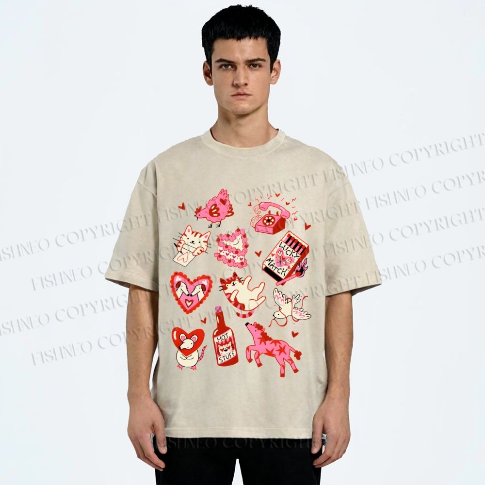 Unisex Valentine's Day Printed Washed Tee