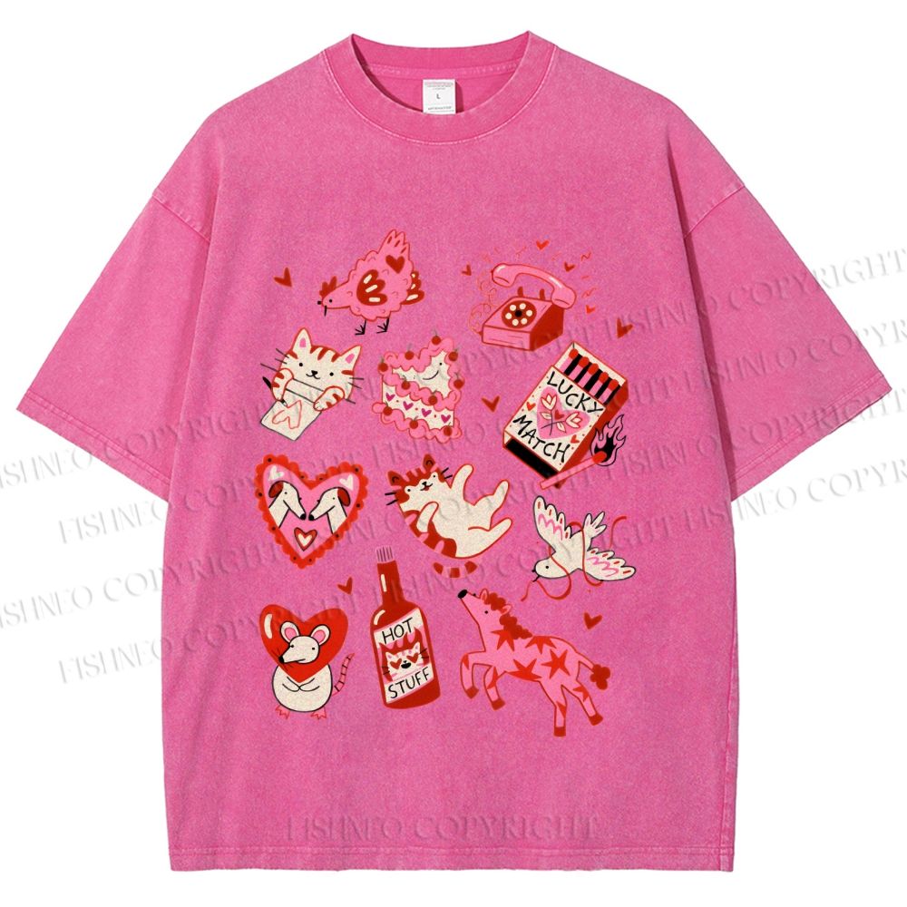 Unisex Valentine's Day Printed Washed Tee