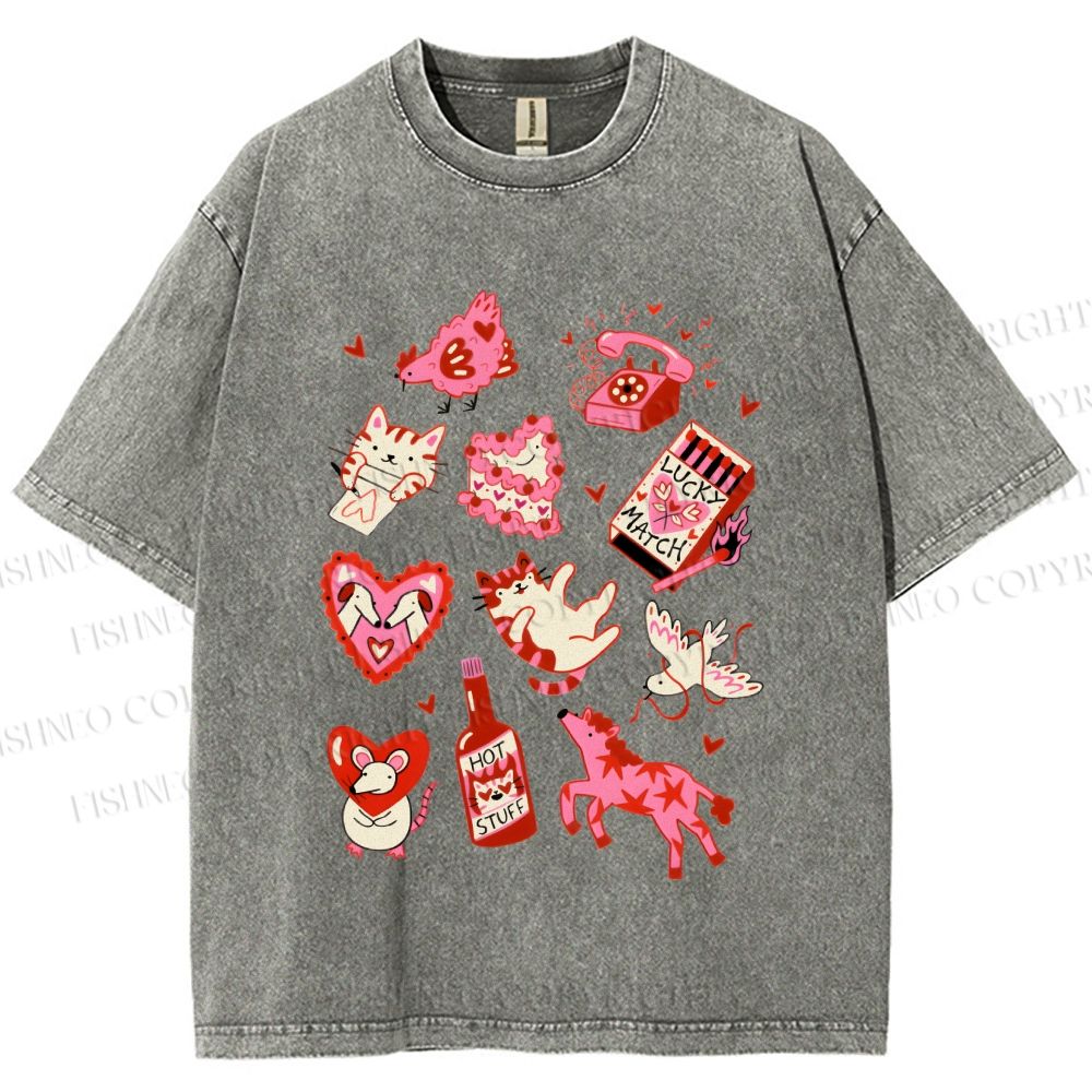 Unisex Valentine's Day Printed Washed Tee