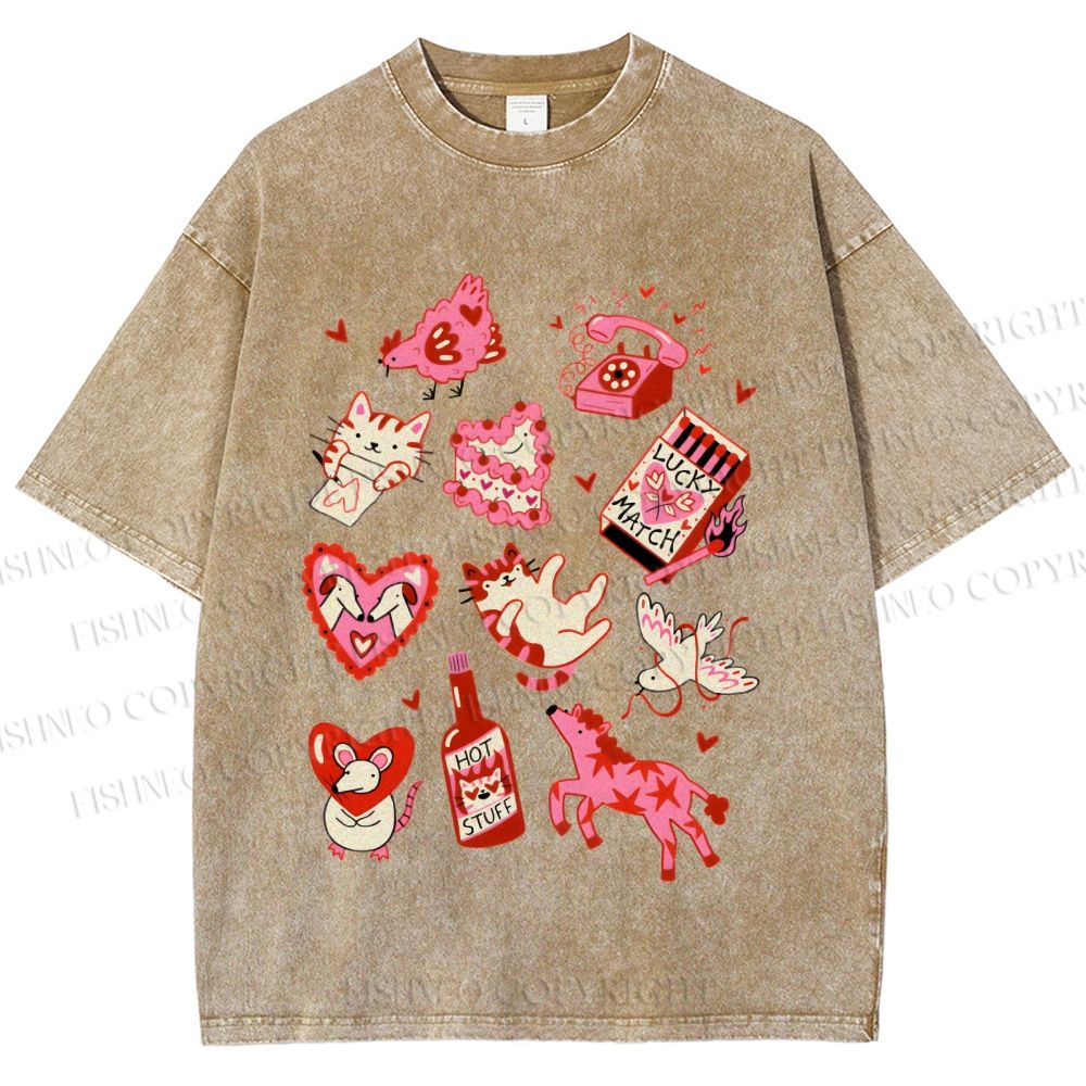Unisex Valentine's Day Printed Washed Tee