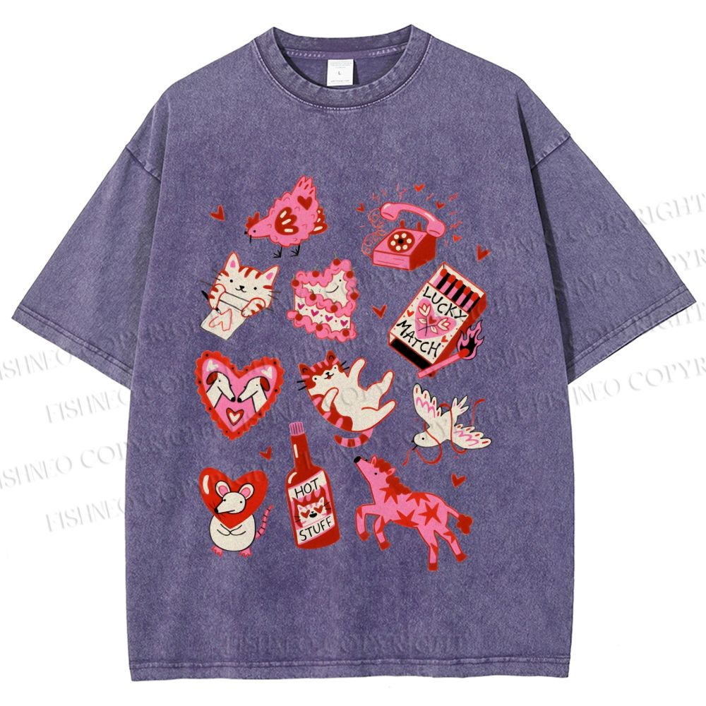 Unisex Valentine's Day Printed Washed Tee