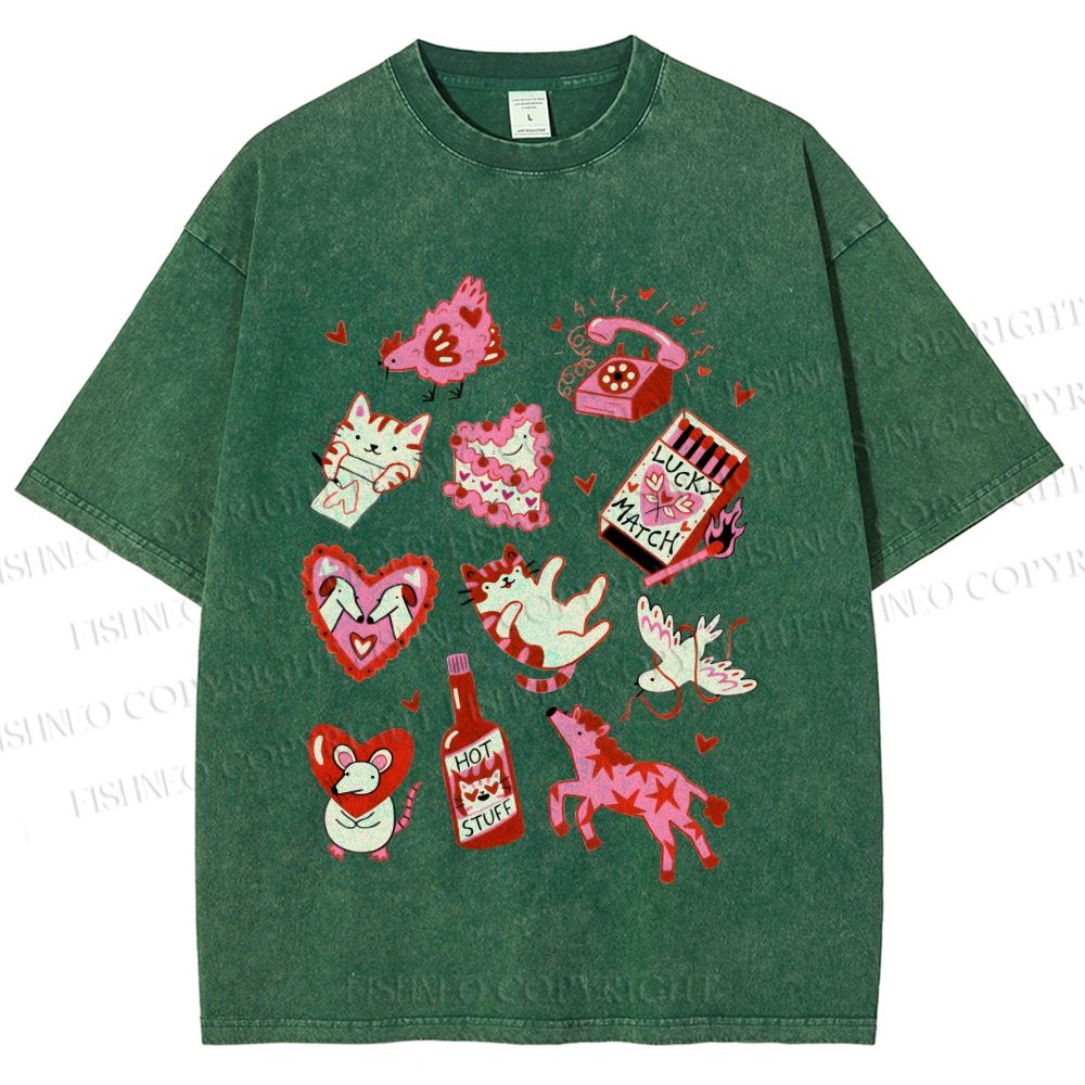 Unisex Valentine's Day Printed Washed Tee