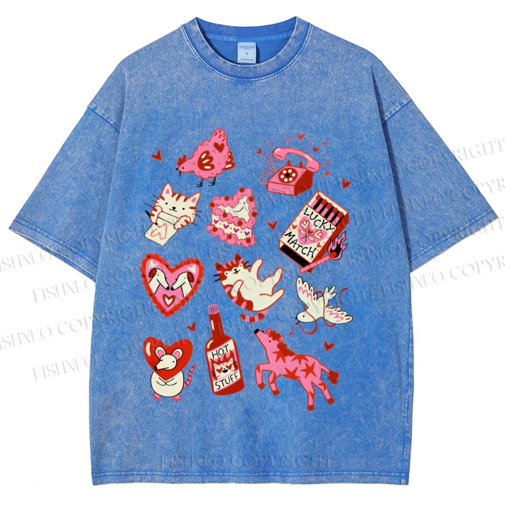 Unisex Valentine's Day Printed Washed Tee