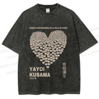 Unisex Yayoi Kusama Cats Love Heart Printed Washed Tee