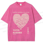 Unisex Yayoi Kusama Cats Love Heart Printed Washed Tee