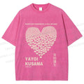 Unisex Yayoi Kusama Cats Love Heart Printed Washed Tee
