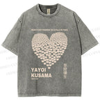 Unisex Yayoi Kusama Cats Love Heart Printed Washed Tee