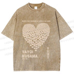 Unisex Yayoi Kusama Cats Love Heart Printed Washed Tee
