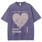 Unisex Yayoi Kusama Cats Love Heart Printed Washed Tee