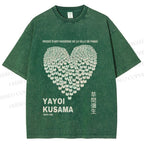 Unisex Yayoi Kusama Cats Love Heart Printed Washed Tee
